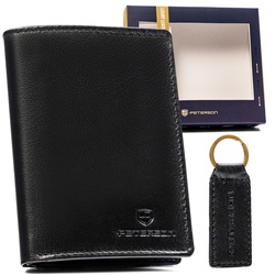 Leather wallet+key ring set PETERSON PTN SET-M-1542-GVT