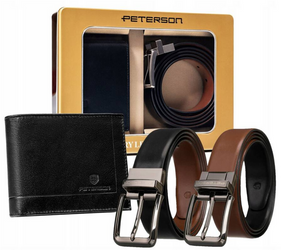 Leather wallet+ leather belt set PETERSON PTN ZM91