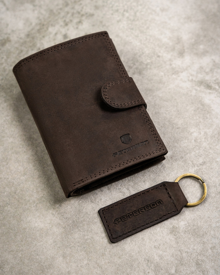 Leather wallet+key ring set PETERSON PTN SET-M-1542L-CHM