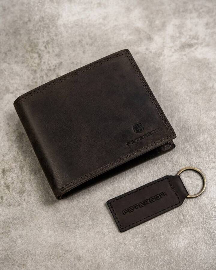 Leather wallet & key ring set PETERSON PTN SET-M-1549-CHM B