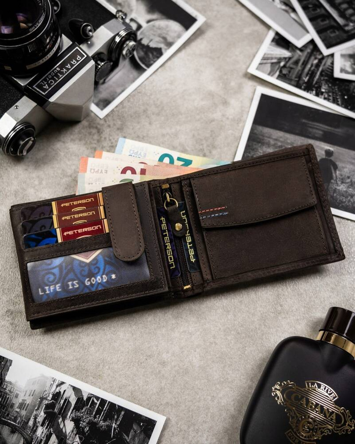 Leather wallet & key ring set PETERSON PTN SET-M-1549-CHM B