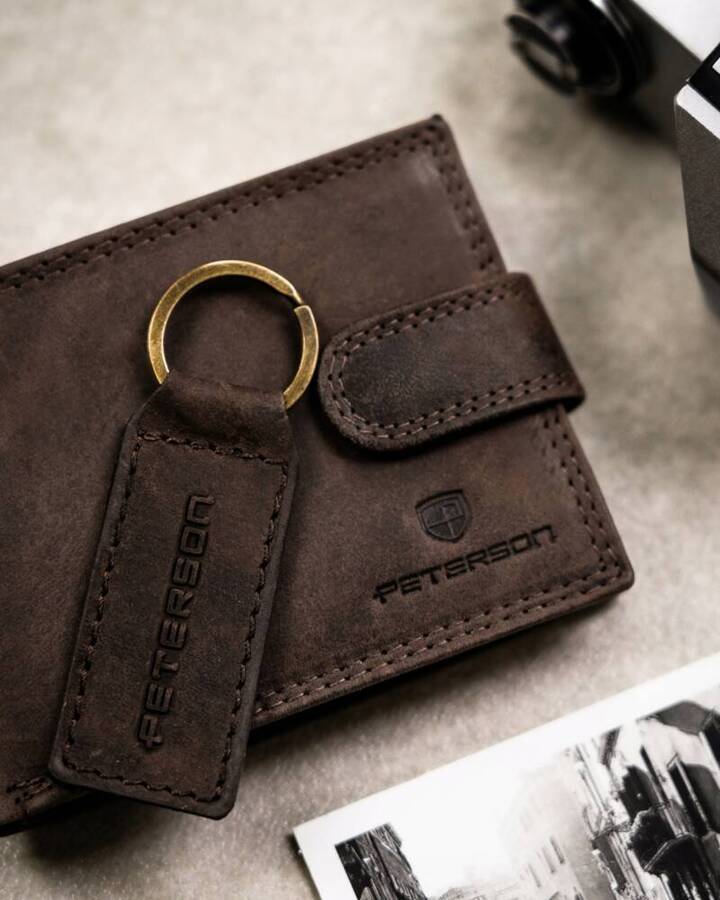 Leather wallet & key ring set PETERSON PTN SET-M-N003L