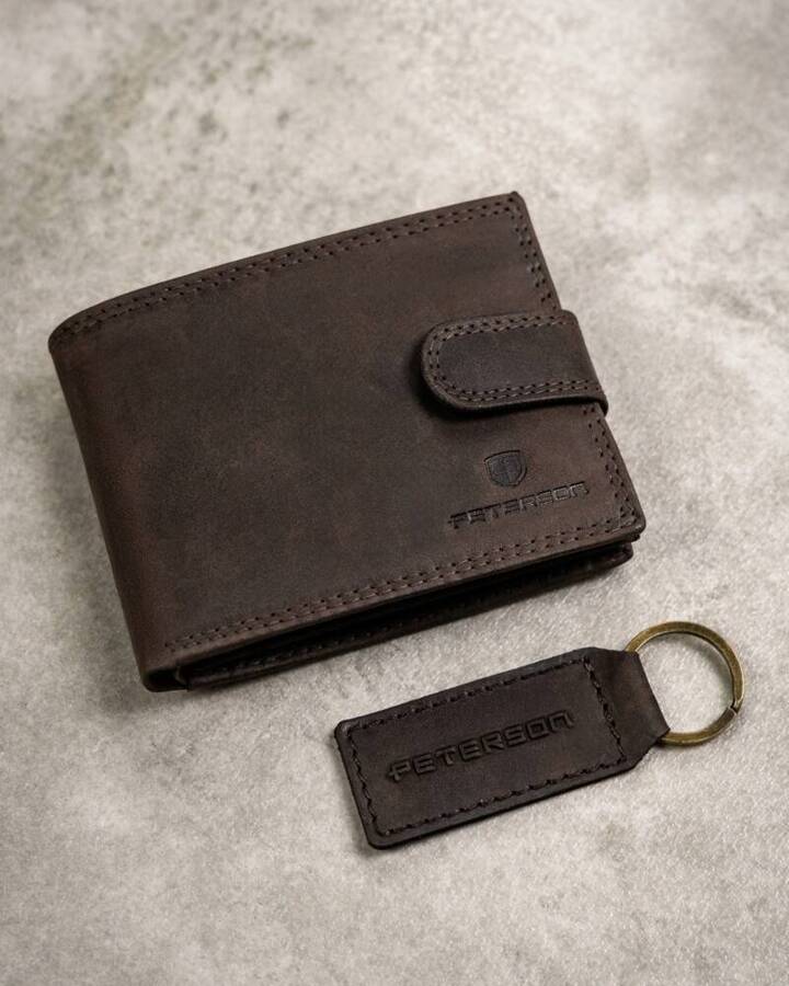 Leather wallet & key ring set PETERSON PTN SET-M-N003L