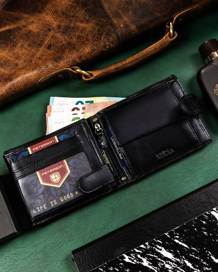 Leather wallet & key ring set PETERSON PTN SET-M-N992L-KCS