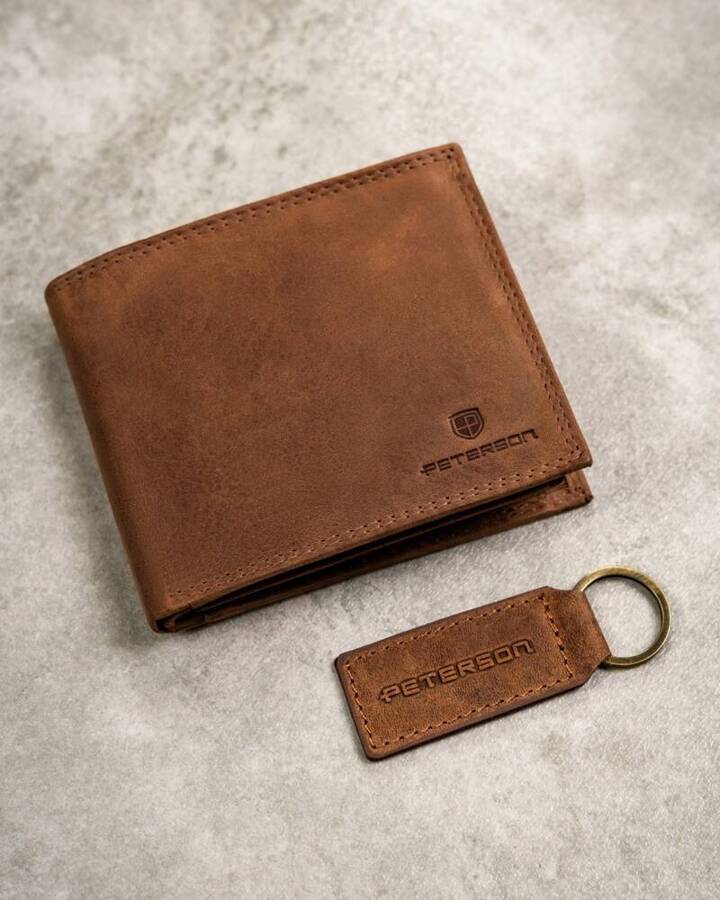 Leather wallet & key ring set PETERSON PTN SET-M-N994-CHM