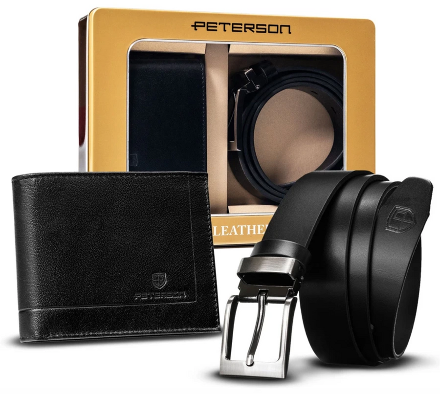 Leather wallet+ leather belt set PETERSON PTN ZM79