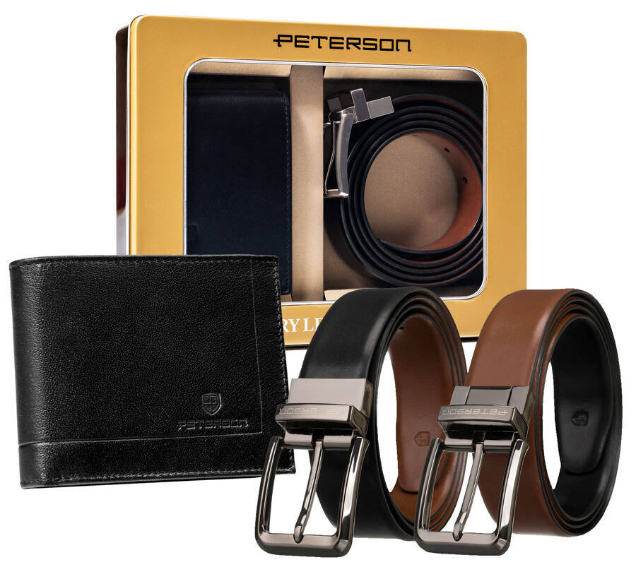 Leather wallet+ leather belt set PETERSON PTN ZM92