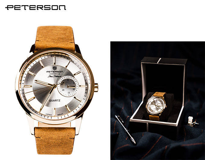 Men watch with leather strap PETERSON PTN ZEGAREK-M