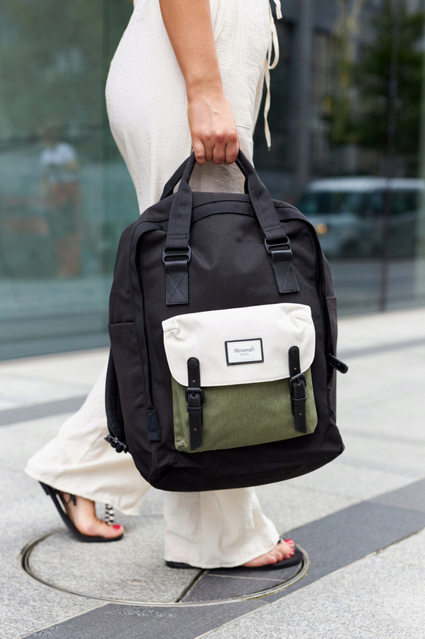 Polyester bagpack HIMAWARI 1010 Black || zielony || Cream color ...