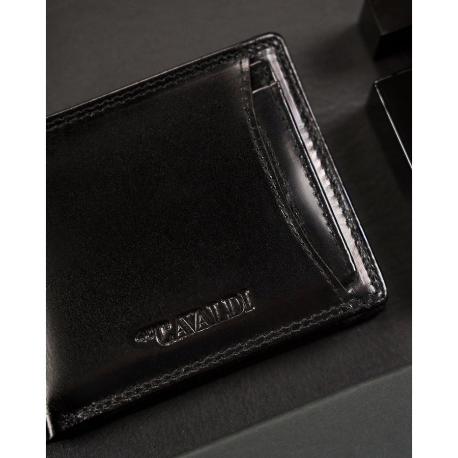 Małe, poziome i czarne etui na karty ze skóry naturalnej - 4U Cavaldi