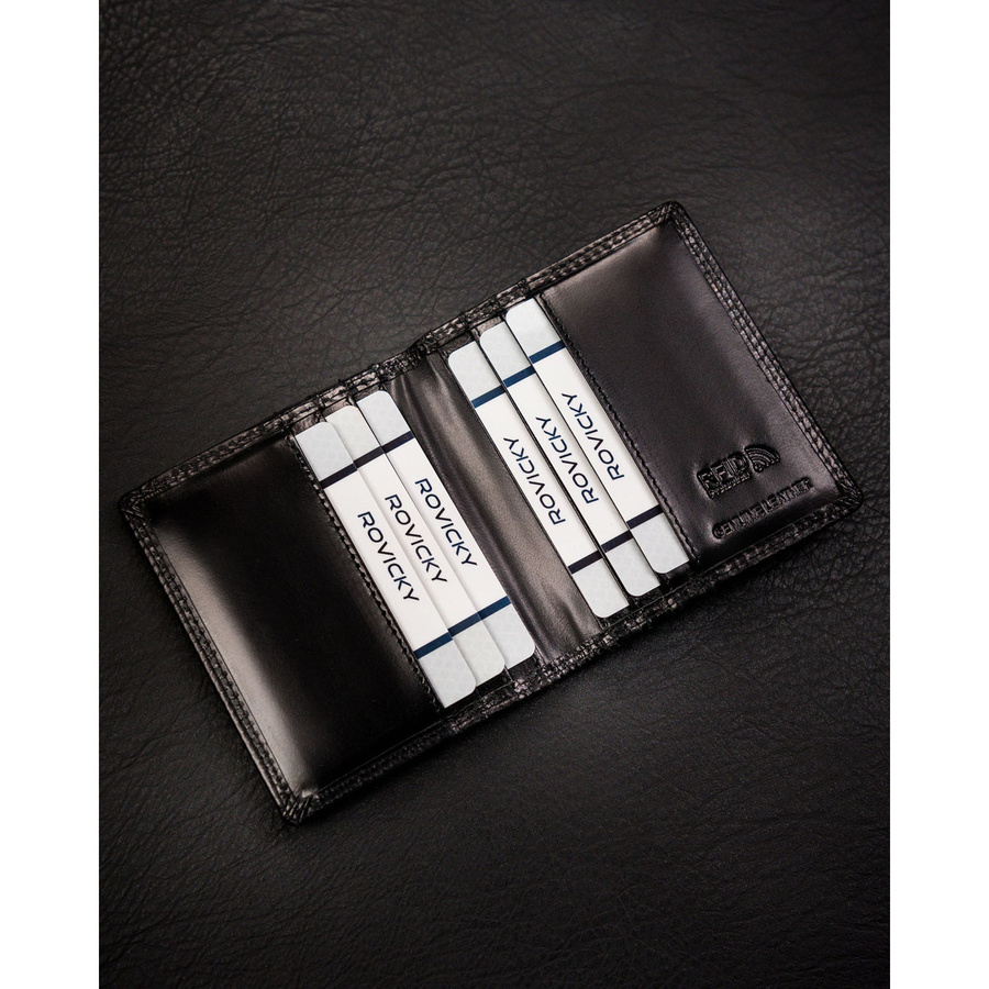 Skórzane, czarne etui na karty bez zapięcia z systemem RFID - 4U Cavaldi