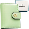 Pionowy portfel damski ze skóry ekologicznej w zielonym kolorze, zamykany na zatrzask i suwak - Rovicky