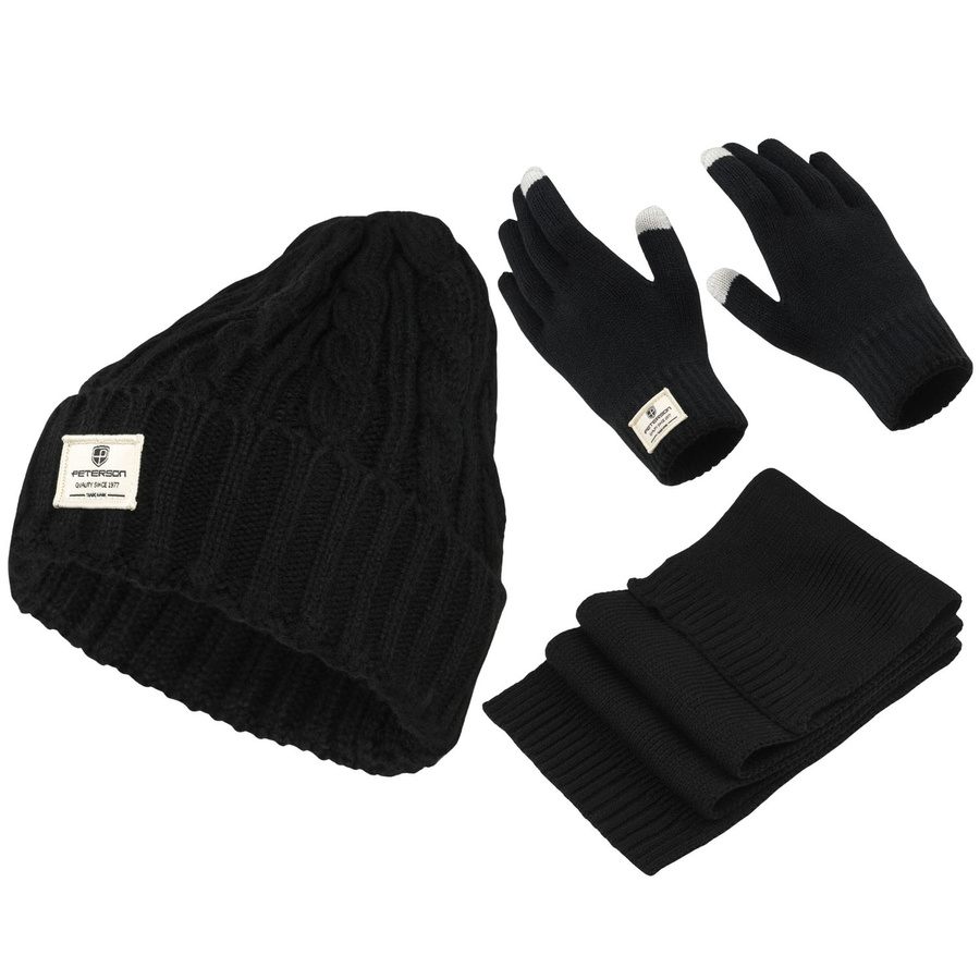 Čierna zimná súprava – čiapka, rukavice a šál