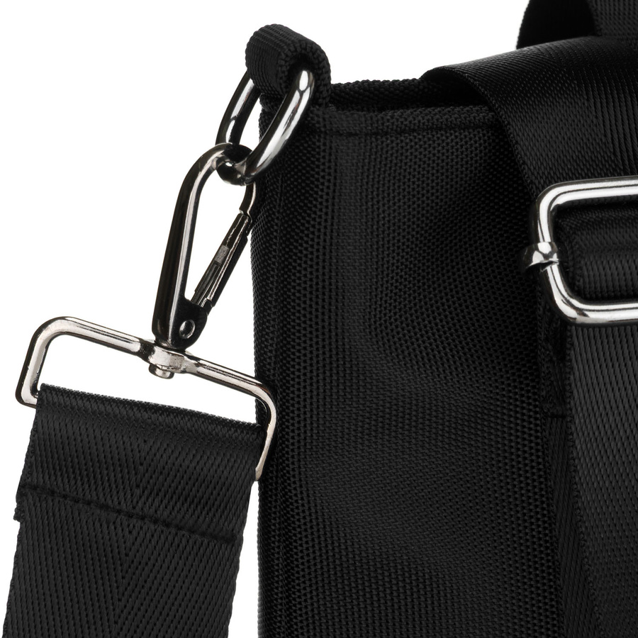 Duża, czarna shopperka damska na uchwytach i doczepianym pasku - Peterson