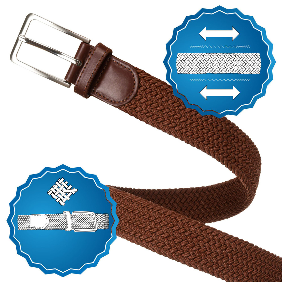 Jasnobrązowy, pleciony pasek parciany z tradycyjną, srebrną klamrą - Rovicky