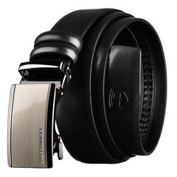 Czarny pasek męski z automatyczną klamrą wykonany ze skóry naturalnej - Peterson