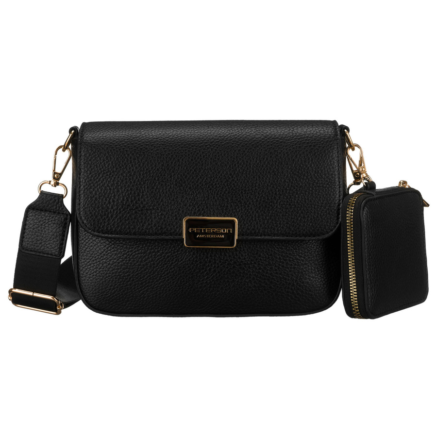 Czarna listonoszka damska na ramię ze skóry ekologicznej z etui w zestawie - Peterson