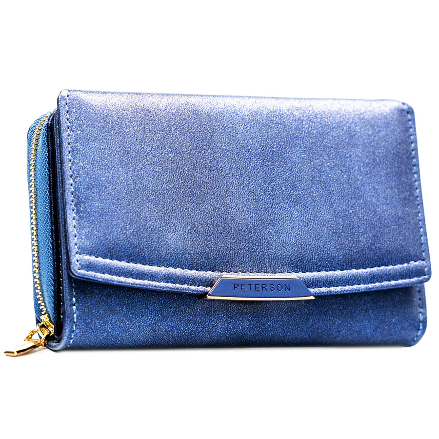 Granatowy portfel damski ze skóry ekologicznej wyposażony w system RFID - Peterson