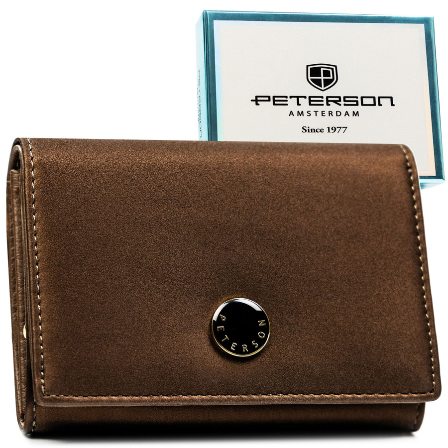 Hnedá dámska kožená peňaženka s RFID ochranou a dvojitým mincovníkom - Peterson