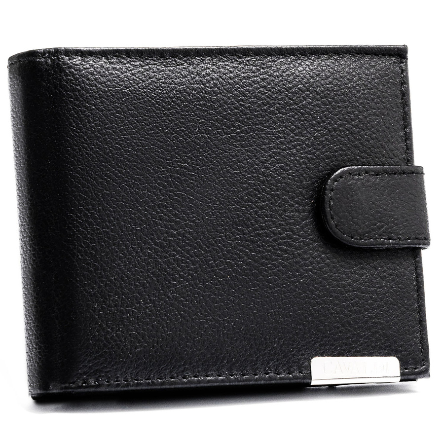Veľká čierna pánska kožená peňaženka 4U Cavaldi so zapínaním na patent a RFID