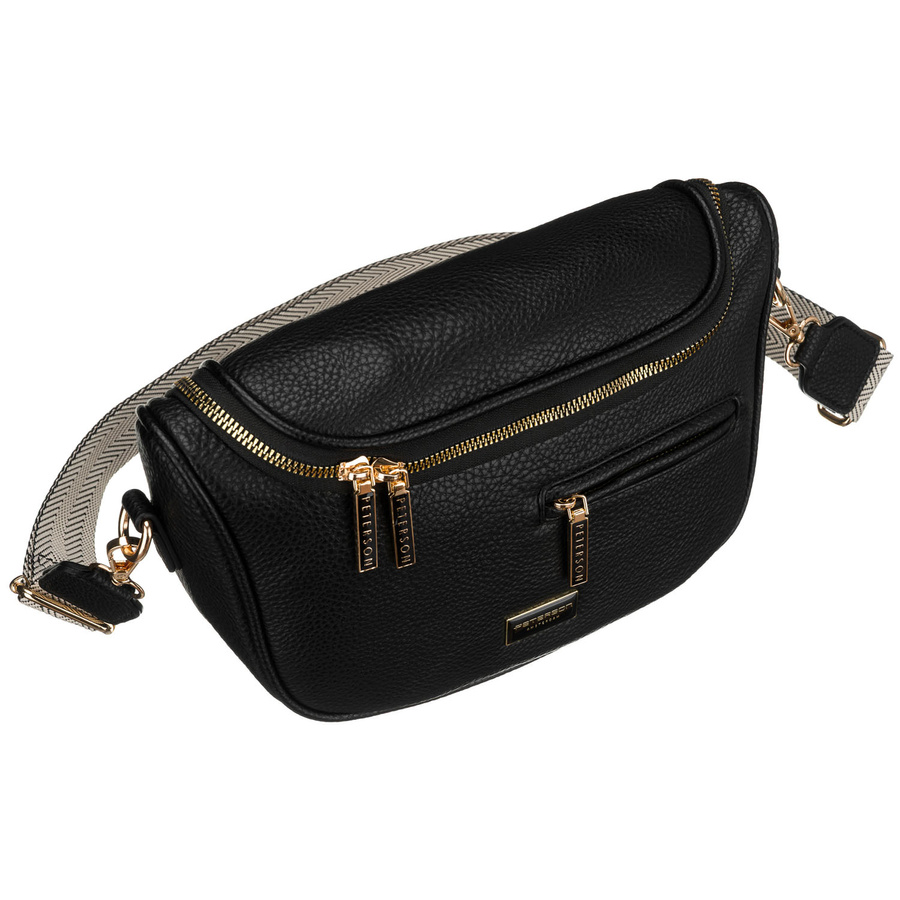 Czarna saszetka damska ze skóry ekologicznej z kieszenią na rewersie - Peterson