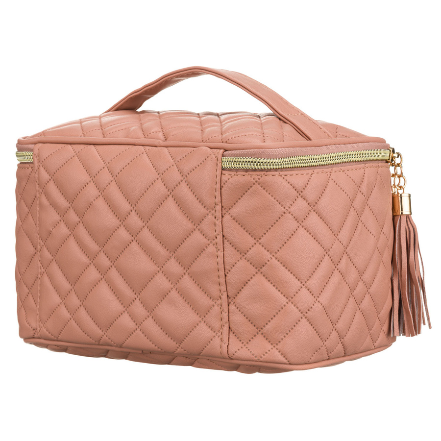 Różowa, pikowana kosmetyczka z tkaniny syntetycznej zamykana suwakiem - Peterson