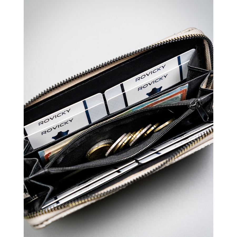 Szary portfel damski ze skóry ekologicznej w pikowany wzór, zamykany suwakiem - 4U Cavaldi