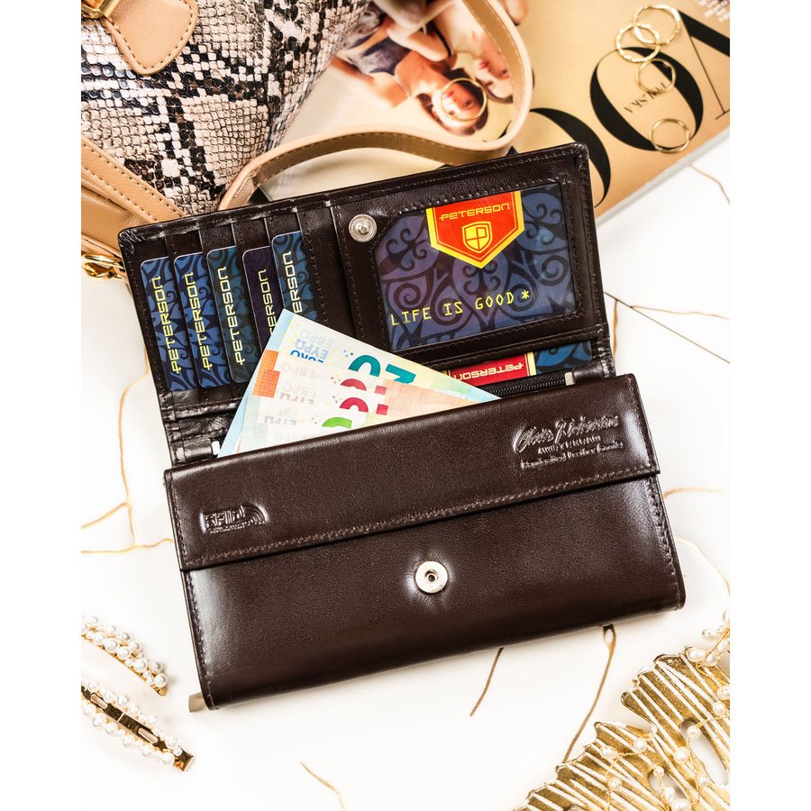 Leather wallet RFID PETERSON PTN RD-12-NGV