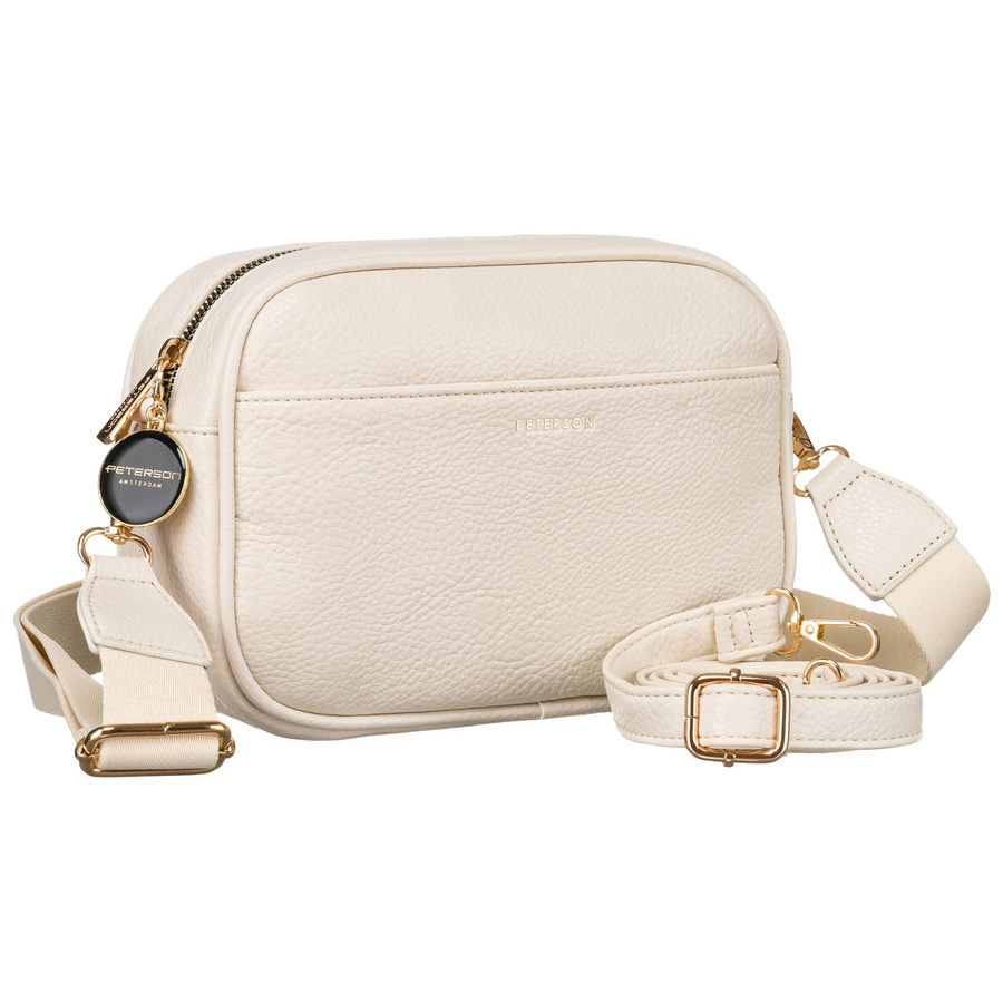 Elegantná béžová dámska crossbody taška z eko kože so zlatými detailmi