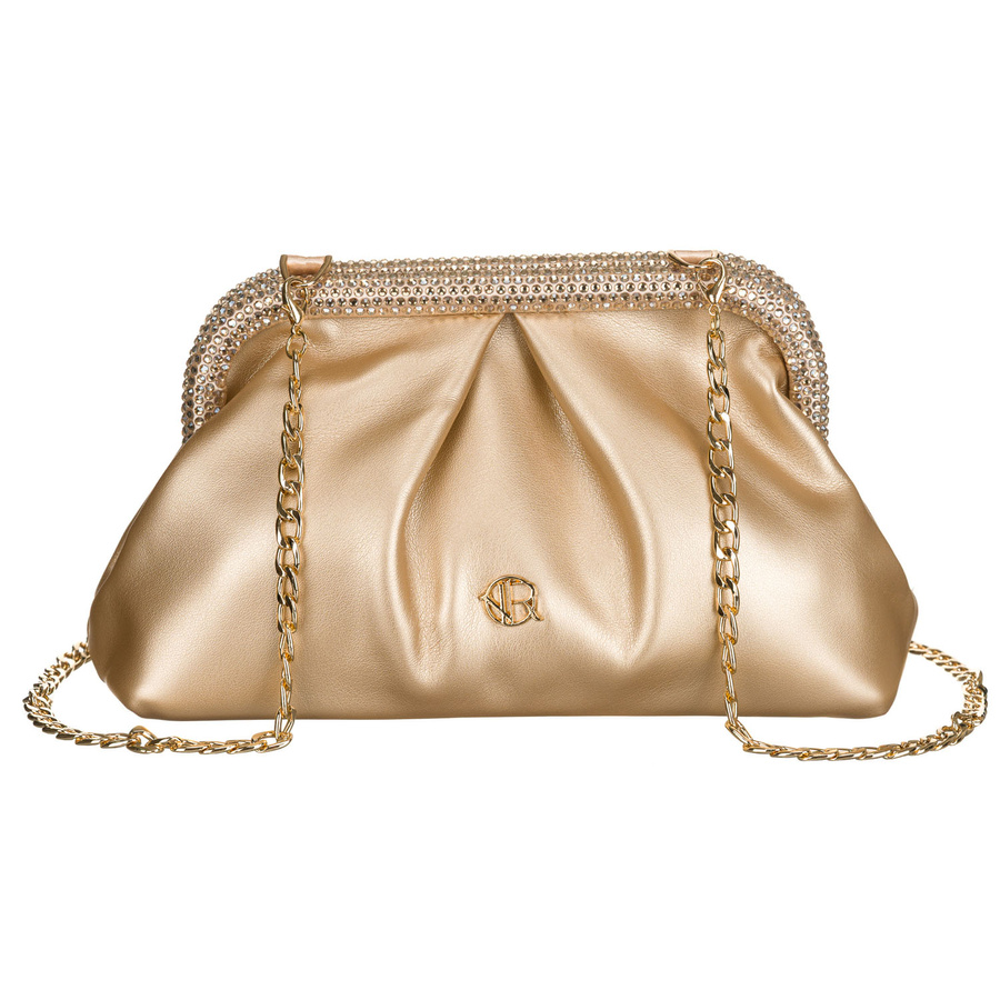 Zlatá spoločenská listová kabelka z ekologickej kože s retiazkou – Rovicky