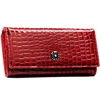 Czerwony, duży portfel damski ze skóry naturalnej z tłoczeniem na wzór skóry krokodyla - Peterson