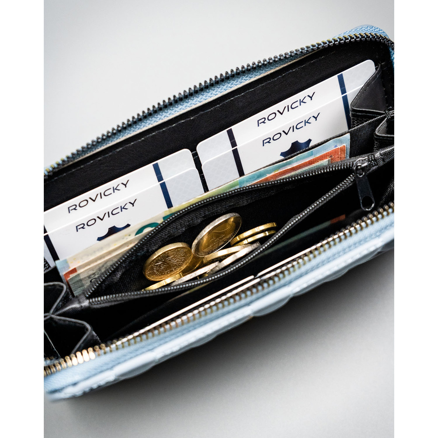 Niebieski portfel damski ze skóry ekologicznej zamykany suwakiem - 4U Cavaldi