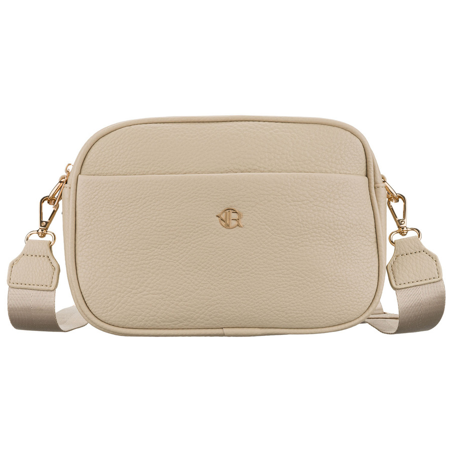 Torebka-listonoszka crossbody z kieszeniami na suwak, wykonana ze skóry ekologicznej w beżowym kolorze - Rovicky