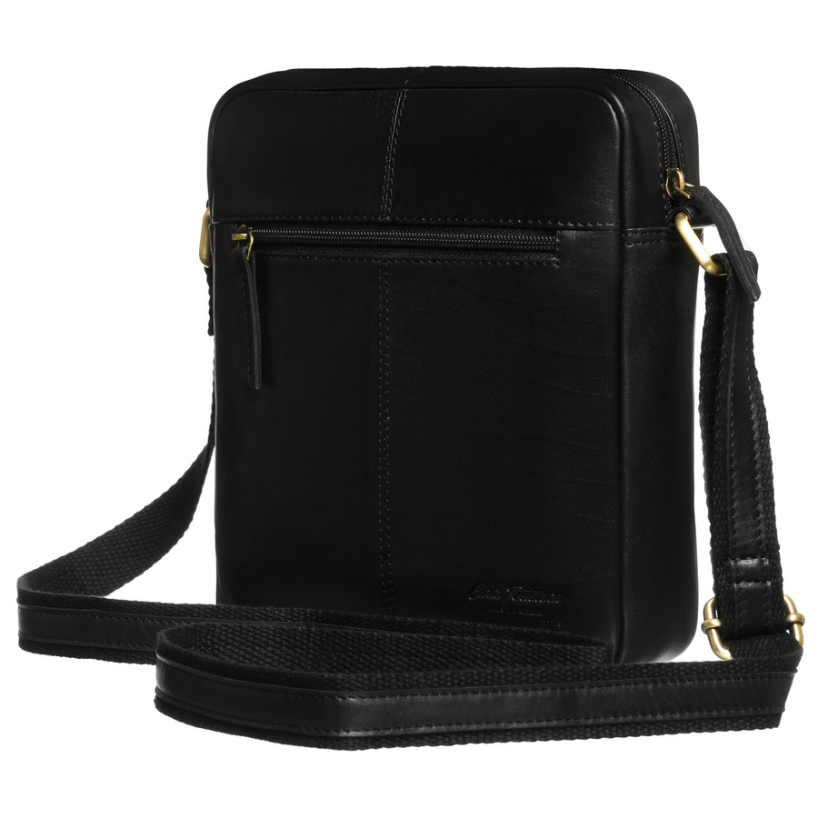 Czarna, skórzana listonoszka męska z kieszonką, zamykana na suwak - Peterson