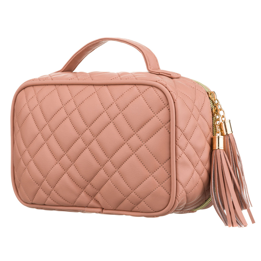 Jednokomorowa, różowa kosmetyczka z tkaniny syntetycznej z praktycznym uchwytem - Peterson