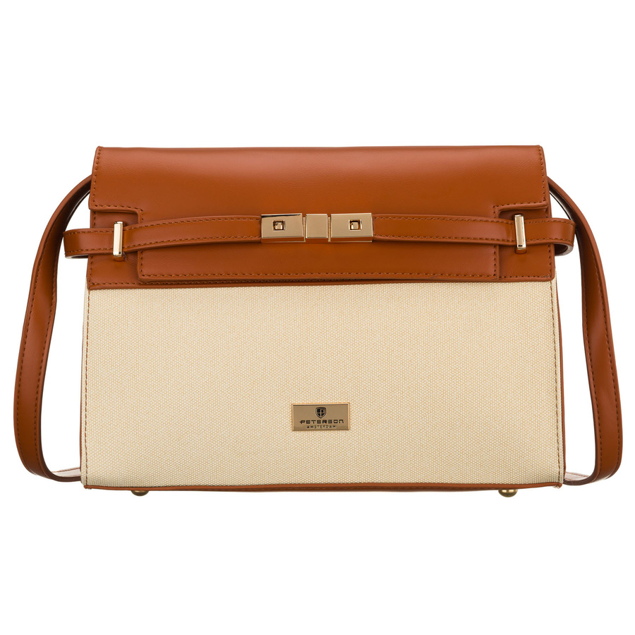 Dámska crossbody kabelka Peterson v ecru a hnedej farbe so zapínaním na zips a magnet