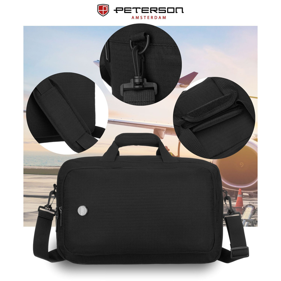 Plecak podróżny w czarnym kolorze zamykany suwakiem, idealny na bagaż podręczny - Peterson