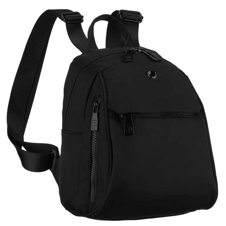 Dámsky čierny ruksak z polyesteru, jednokomorový na zips