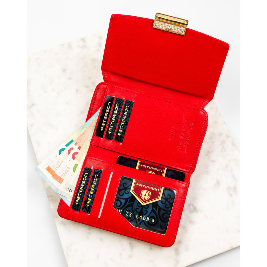 Czerwony portfel damski wykonany ze skóry ekologicznej - Peterson