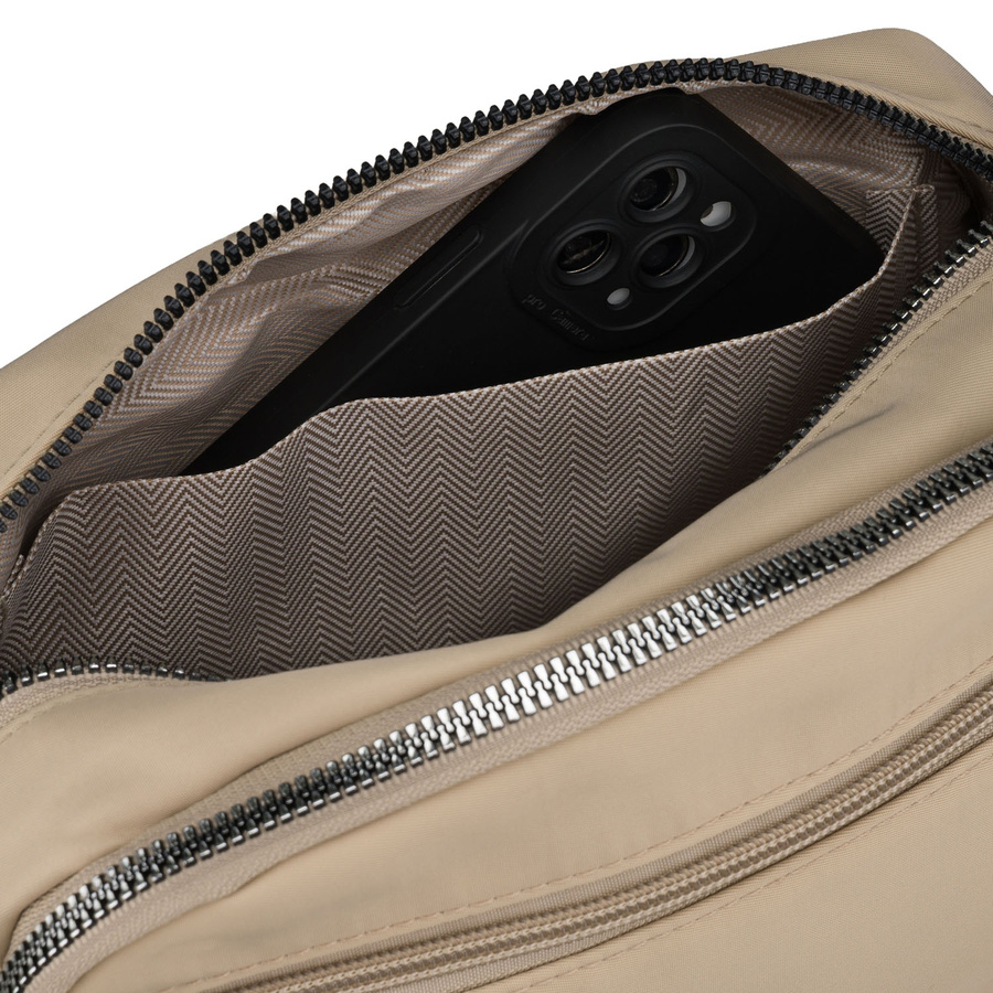 Listonoszka damska z poliestru w kolorze ecru, dwukomorowa z zewnętrzną kieszonką - Peterson