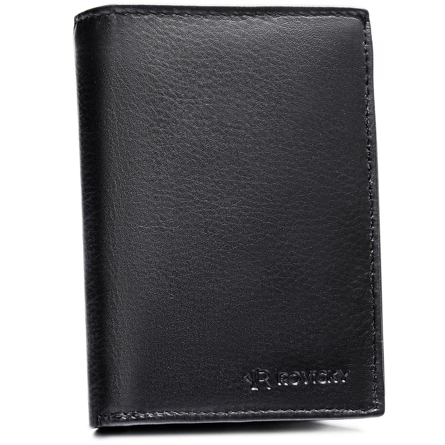 Duży portfel męski ze skóry naturalnej w czarnym kolorze, mieszczący dowód rejestracyjny - Rovicky