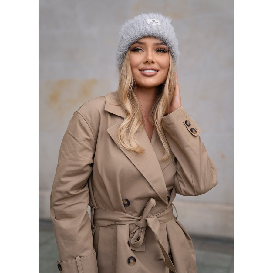Zimowa, szara czapka damska beanie wykonana z nylonu - Peterson