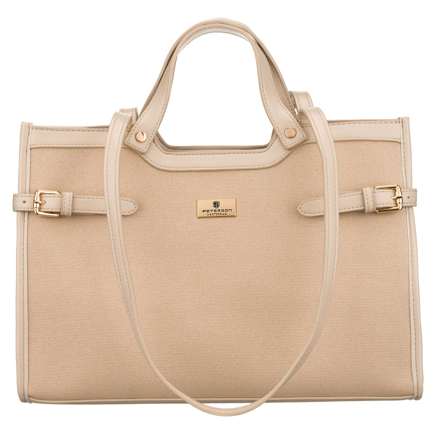 Klasyczna, beżowa torebka damska zamykana klipsem magnetycznym - Peterson