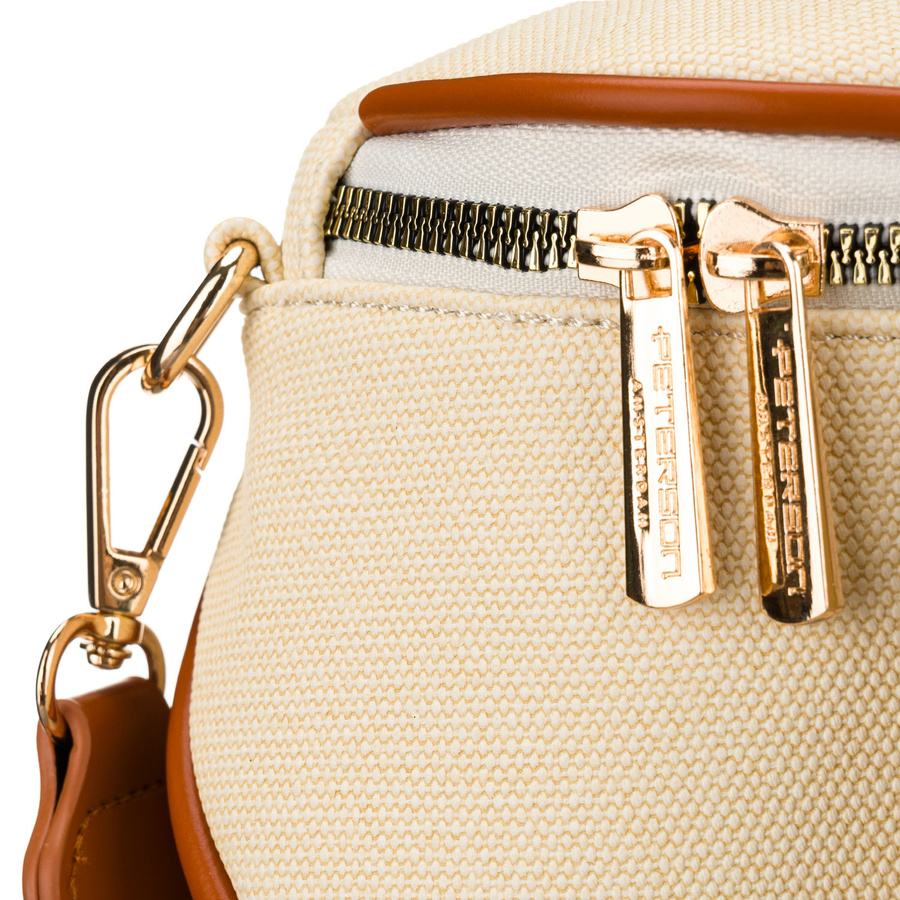 Saszetka damska w kolorze ecru z brązowymi elementami, zamykana suwakiem - Peterson