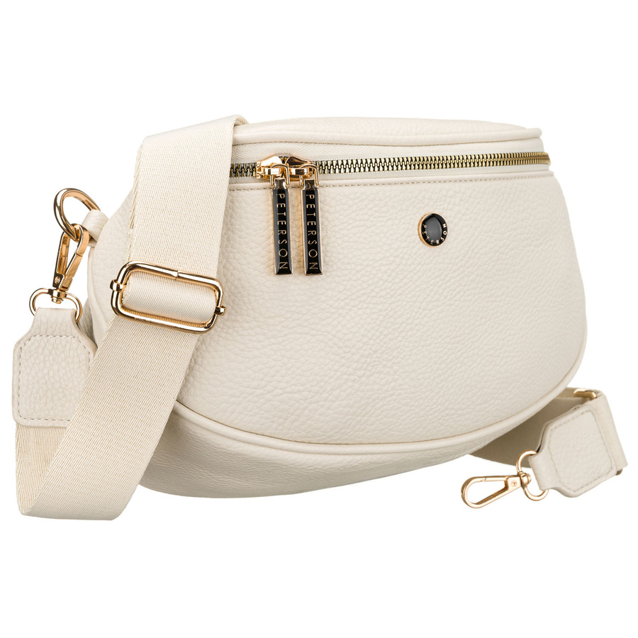 Modna, jasnobeżowa nerka damska ze skóry ekologicznej - Peterson