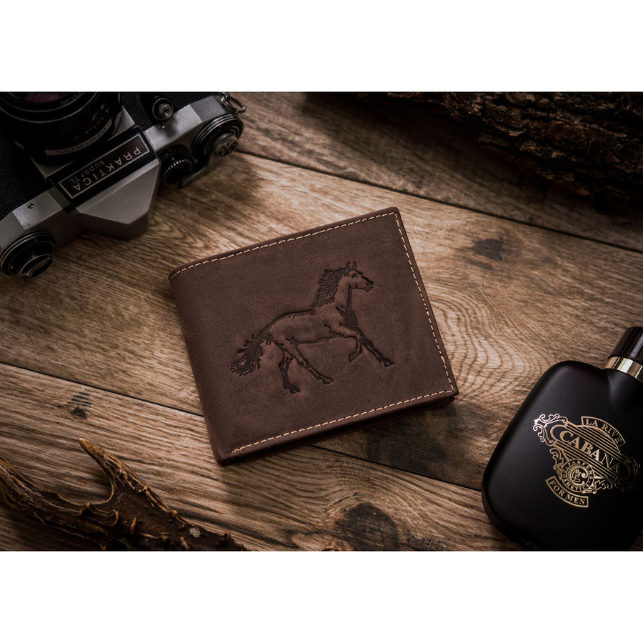 Leather wallet RFID ALWAYS WILD N992-CHM-HORSE-BL BR
