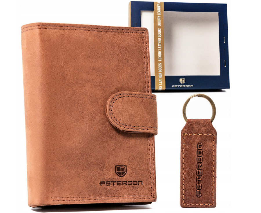 Leather wallet+key ring set PETERSON PTN SET-M-1542L-CH C