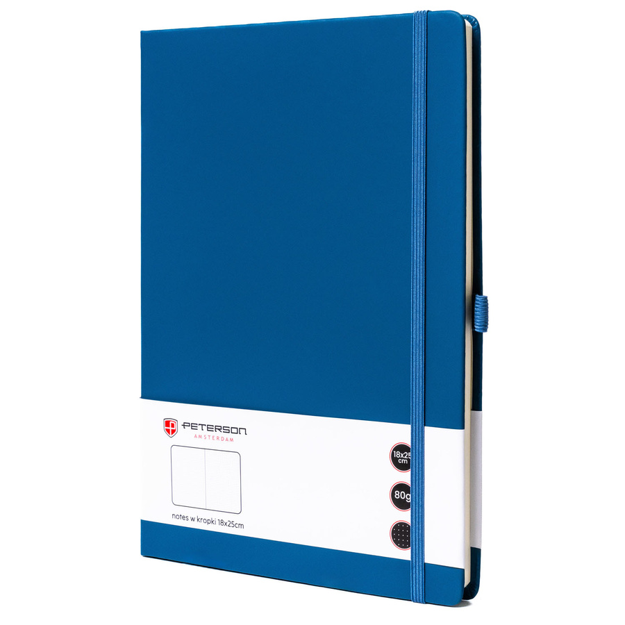 Modrý zápisník B5 s bodkovaným papierom a tvrdou väzbou