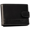 Duży, skórzany portfel męski w czarnym kolorze wyposażony w system RFID, zamykany zatrzaskiem - Rovicky