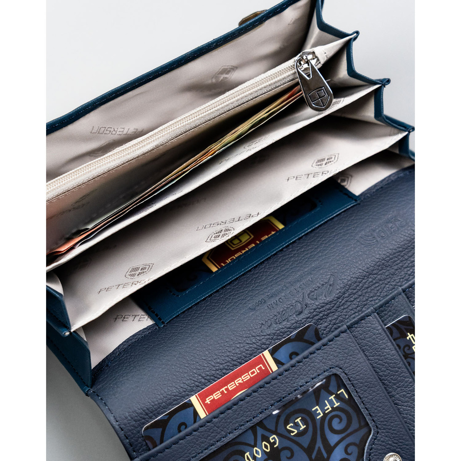 Granatowy portfel damski ze skóry naturalnej i ekologicznej - Peterson